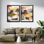 Chinese Style Boats With Pagoda In Background (2 Panel) Landscape Wall