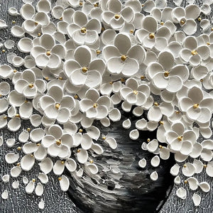 100% Hand-Painted White Flower Art Oil Painting, Modern Home Furnishing Canvas Painting Decoration, 3D Abstract Mural Painting-Painting-BEESARI