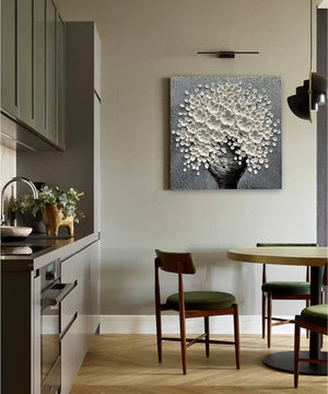 100% Hand-Painted White Flower Art Oil Painting, Modern Home Furnishing Canvas Painting Decoration, 3D Abstract Mural Painting-Painting-BEESARI