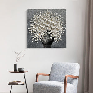 100% Hand-Painted White Flower Art Oil Painting, Modern Home Furnishing Canvas Painting Decoration, 3D Abstract Mural Painting-Painting-BEESARI