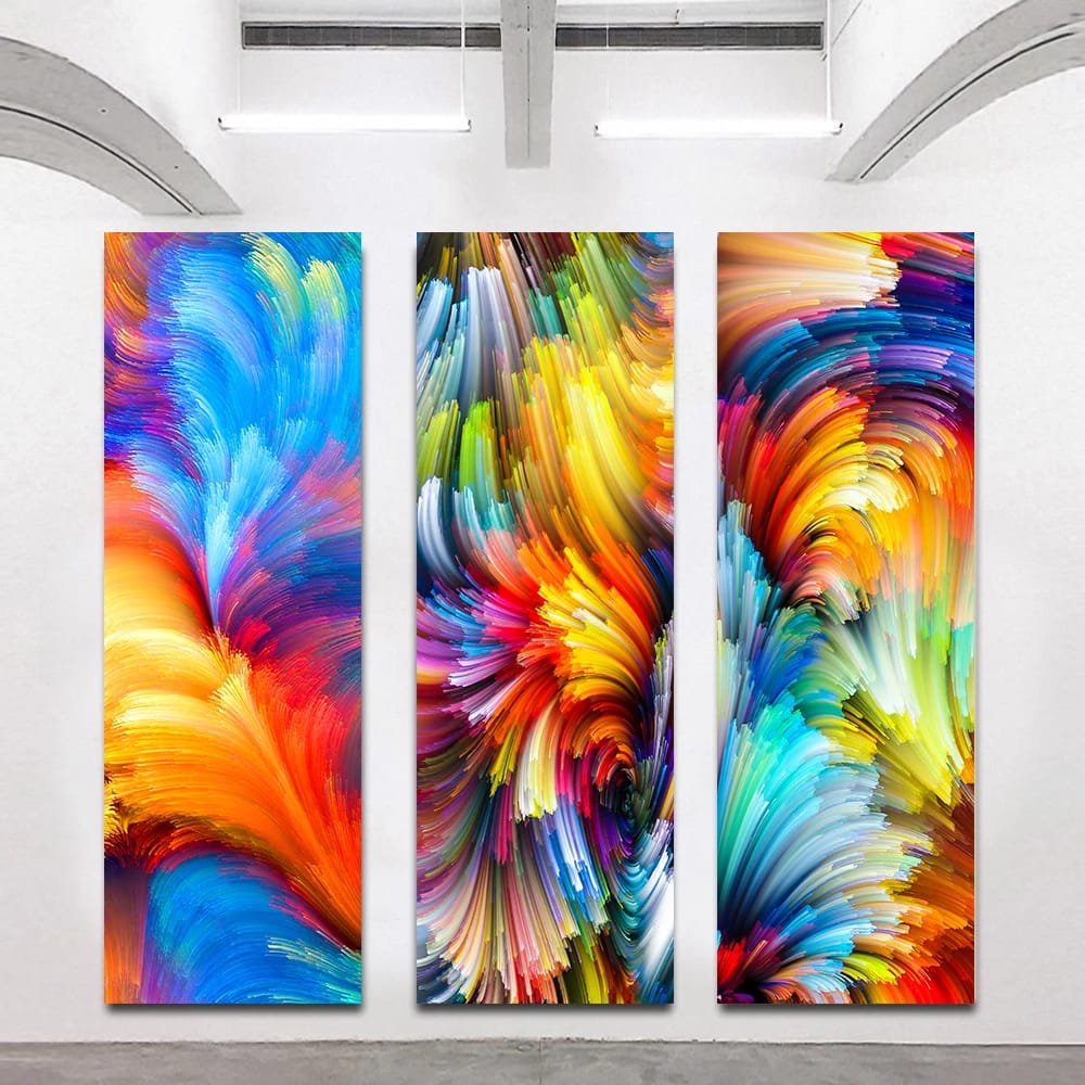 3-Panel Modern Abstract Canvas Wall Art Set – Blue & Gold Digital Print – Ready-to-Hang Trio