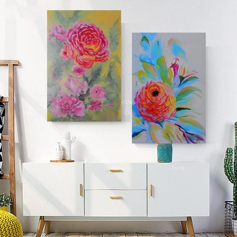 2-Panel Floral Art | Abstract Style Nature Painting | Hand Painted-Painting-BEESARI
