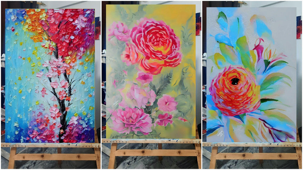 2-Panel Floral Art | Abstract Style Nature Painting | Hand Painted-Painting-BEESARI