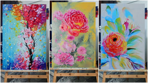 2-Panel Floral Art | Abstract Style Nature Painting | Hand Painted-Painting-BEESARI