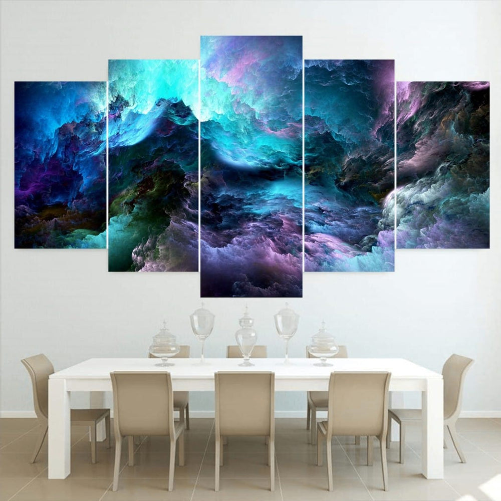 5-Panel Abstract Geometric Canvas Wall Art – Modern Multicolor Digital Print – Ready-to-Hang Contemporary Home Decor Set