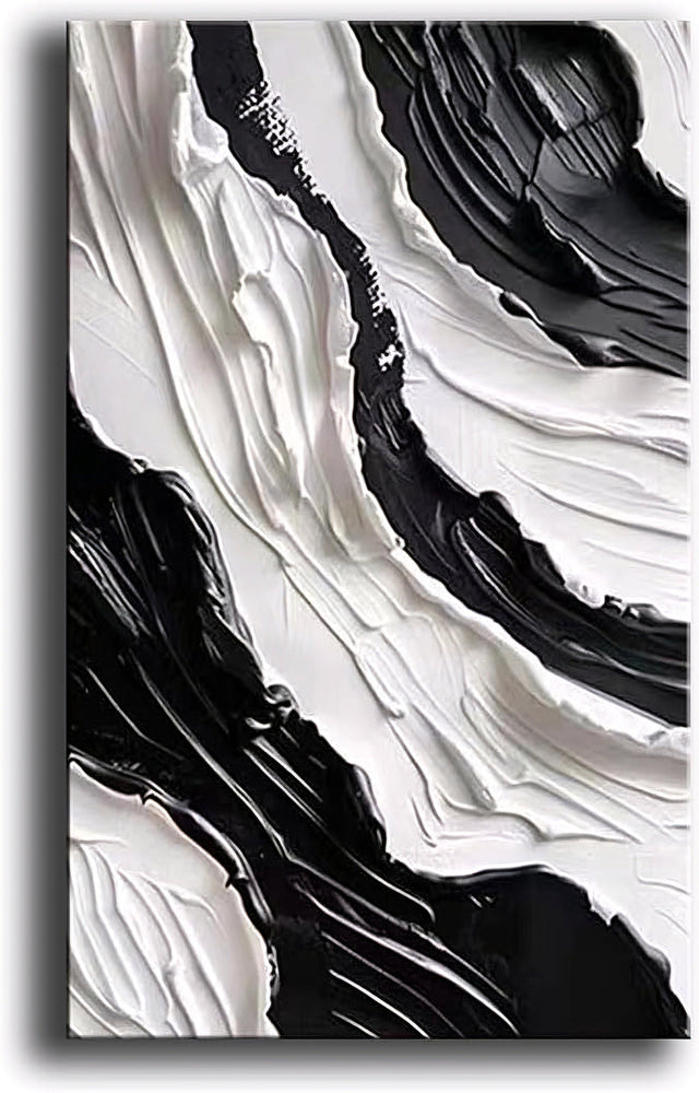 3D Thick Texture Black and White Canvas Wall Art Hand-Painted Minimalism Abstract Artwork Oil Painting Home Decorations Modern bedroom Wall Art Ready to Hang-Painting-BEESARI