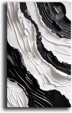 3D Thick Texture Black and White Canvas Wall Art Hand-Painted Minimalism Abstract Artwork Oil Painting Home Decorations Modern bedroom Wall Art Ready to Hang-Painting-BEESARI
