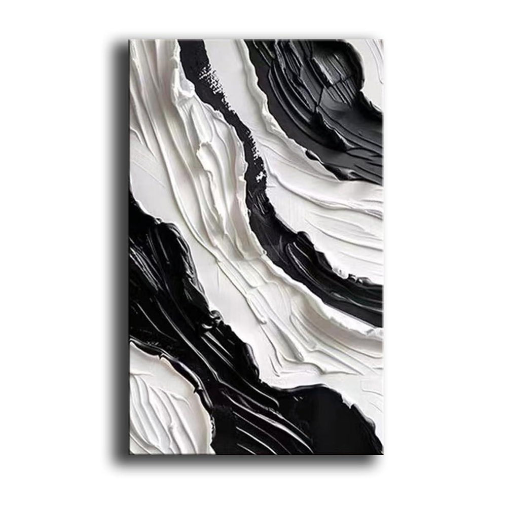 3D Thick Texture Black and White Canvas Wall Art Hand-Painted Minimalism Abstract Artwork Oil Painting Home Decorations Modern bedroom Wall Art Ready to Hang-Painting-BEESARI