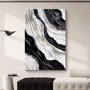 3D Thick Texture Black and White Canvas Wall Art Hand-Painted Minimalism Abstract Artwork Oil Painting Home Decorations Modern bedroom Wall Art Ready to Hang-Painting-BEESARI