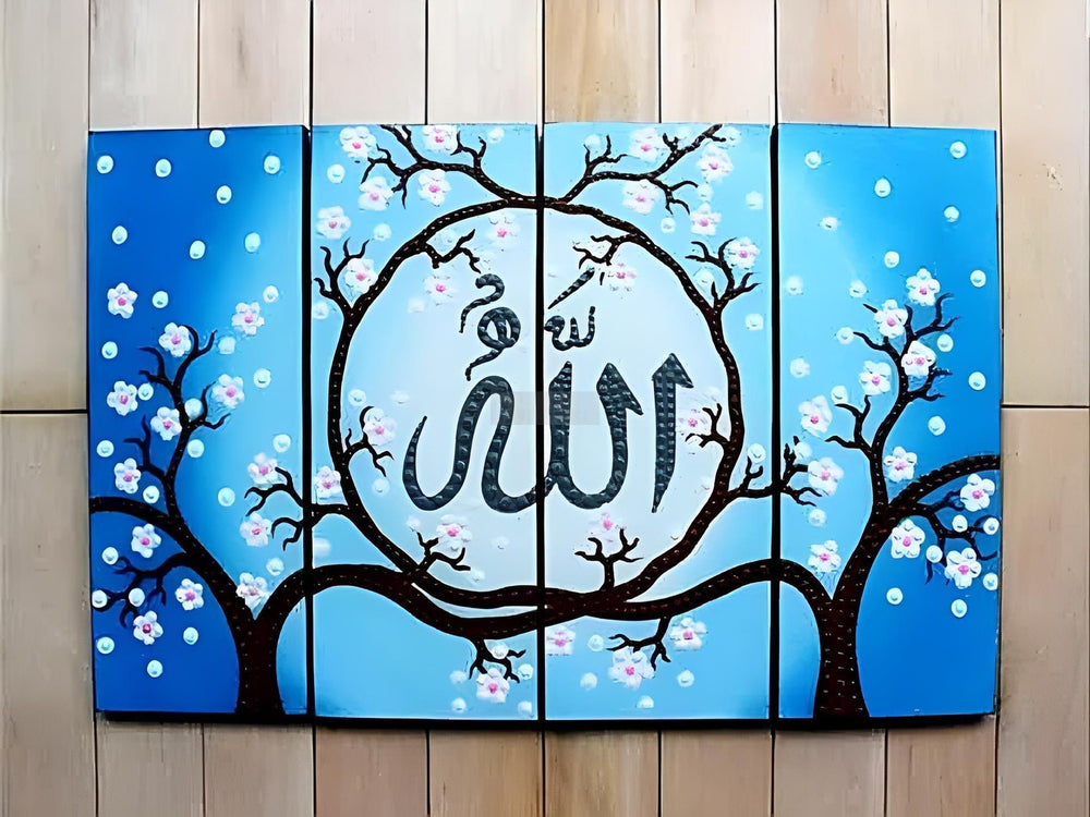 4/Panel Set 24"x48" - Blue | Islamic Calligraphy Painting | Home Decor