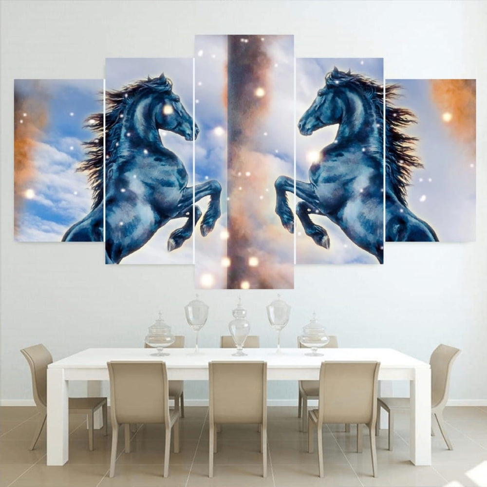 5-Panel Modern Abstract Canvas Wall Art Set – Contemporary Blue & Gold Geometric Print – Ready-to-Hang Home Decor