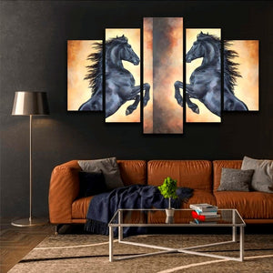 5-Panel Modern Abstract Canvas Wall Art – Contemporary Black & Gold Geometric Print – Ready-to-Hang Home Decor Set