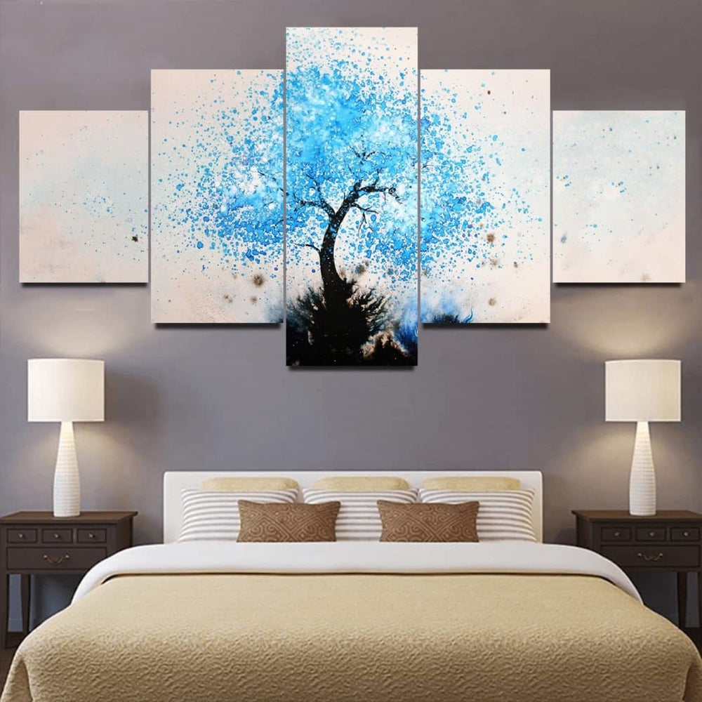 5-Panel Modern Abstract Canvas Wall Art Set – Geometric Blue & White Contemporary Home Decor – Ready to Hang