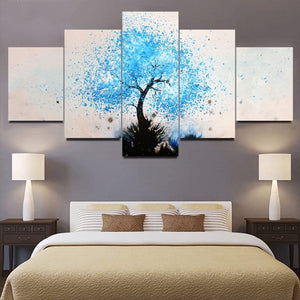 5-Panel Modern Abstract Canvas Wall Art Set – Geometric Blue & White Contemporary Home Decor – Ready to Hang