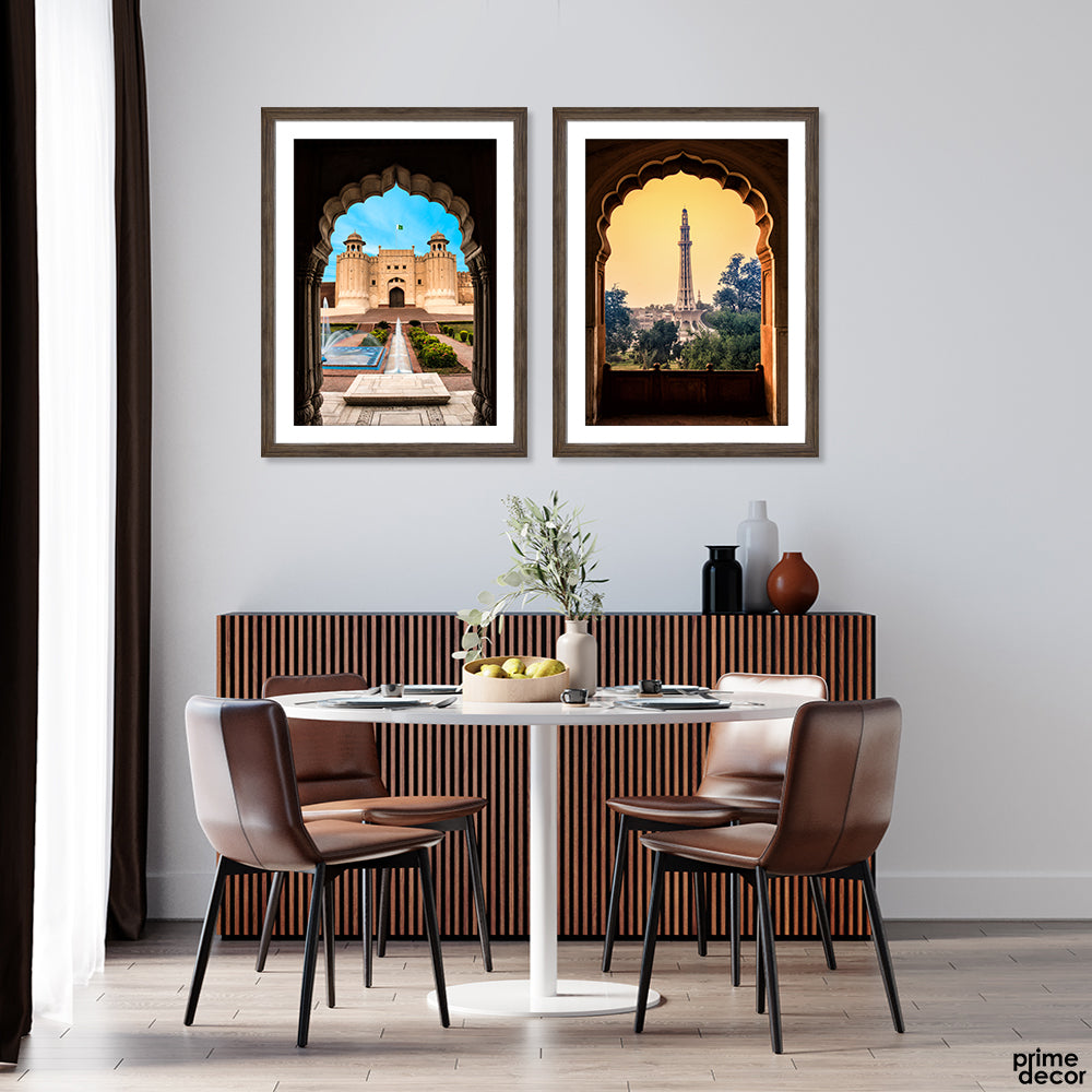 Lahore Landmarks Seen Through Arches (2 Panel) Travel Wall Art