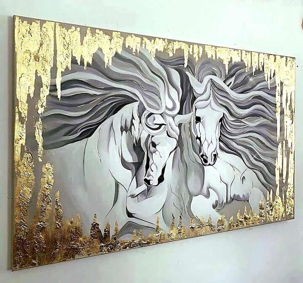 Abstract Horse Painting | Gold Leaf Art | Handmade Painting | Home Decor-Painting-BEESARI