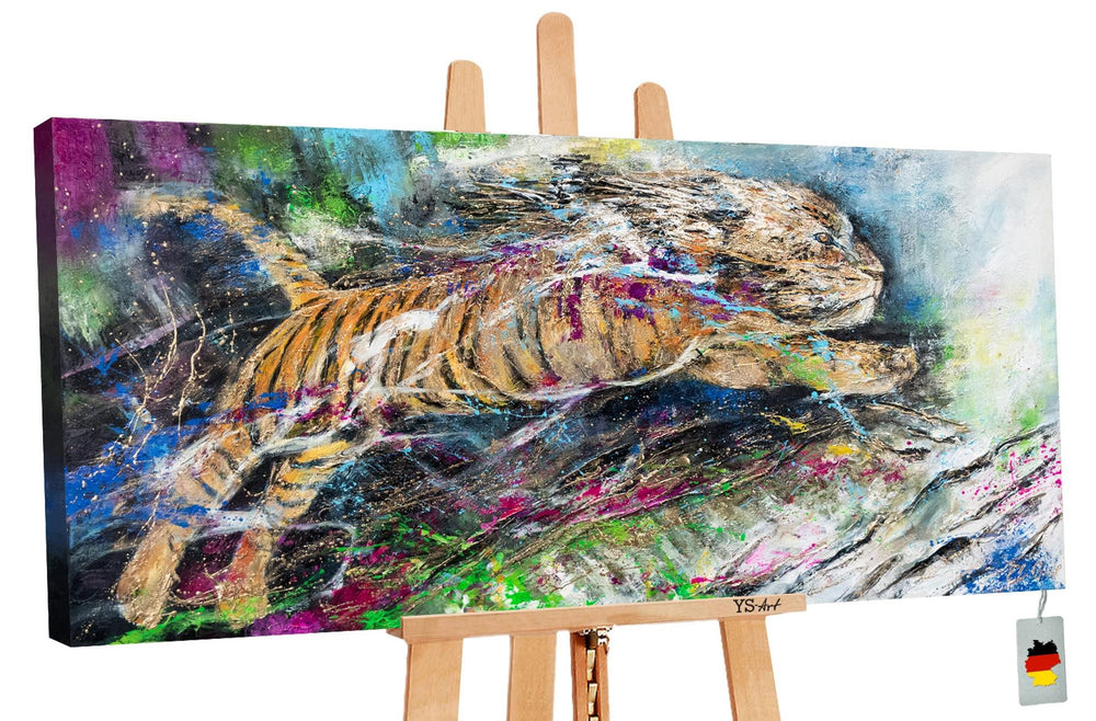 Abstract hand painted acrylic painting with tiger Energy Modern wall art for bedroom with animal in vivid color Home interior-Painting-BEESARI