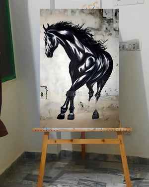 BLACK HORSE | Abstract Art for Modern Home Decor Hand-painted Painting-Painting-BEESARI