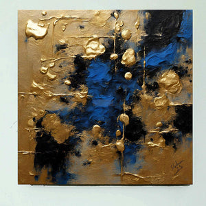 BLUE Abstract Textured Painting with Gold | Handmade Painting | Modern Wall Decor Ready to hang-Painting-BEESARI