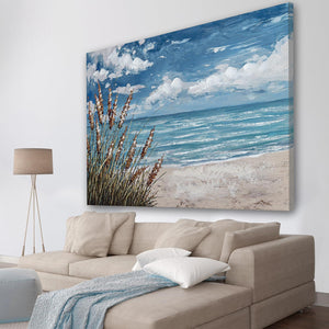 Beach Scene Wall Art, large Blue Ocean Seascape Painting,Seaside weed Coastal Canvas oil Painting Seascape Paintings Artwork for Living Room Bedroom Office Decor-Painting-BEESARI