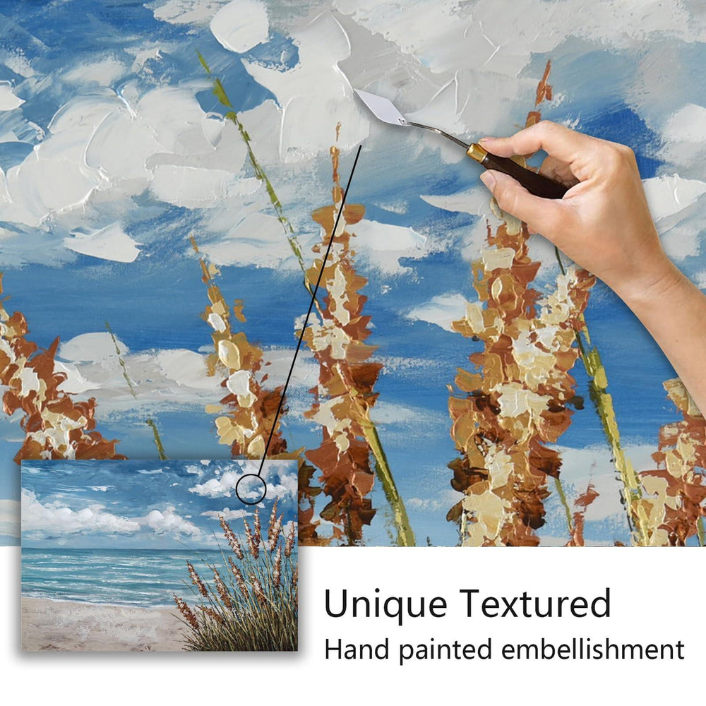 Beach Scene Wall Art, large Blue Ocean Seascape Painting,Seaside weed Coastal Canvas oil Painting Seascape Paintings Artwork for Living Room Bedroom Office Decor-Painting-BEESARI
