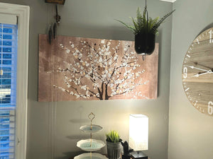 Beige White Textured Tree Painting Tree Wall Art Nature Tree of Life Abstract Canvas Painting Modern Large Panoramic Landscape Home Decor-Painting-BEESARI