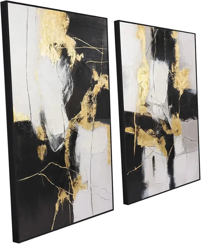 Black and Gold Wall Art Decor - Large Abstract Canvas Wall Art for living room bedroom office-Painting-BEESARI