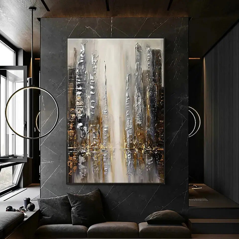 CITYSCAPE | Oil on Canvas | 3d Textured | Modern Abstract City Painting-Painting-BEESARI