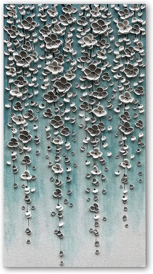Epicler Large-Scale Oil Painting on Canvas Wall Art, Hand-Painted White Flower Wall Painting, Abstract Canvas Wall Art for Home Wall Decoration-Painting-BEESARI