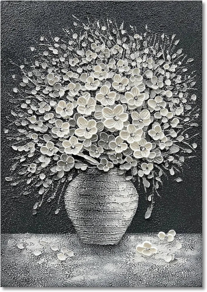 Epicler art Hand-painted abstract white flower art oil painting | canvas wall art painting office home wall decorative art-Painting-BEESARI