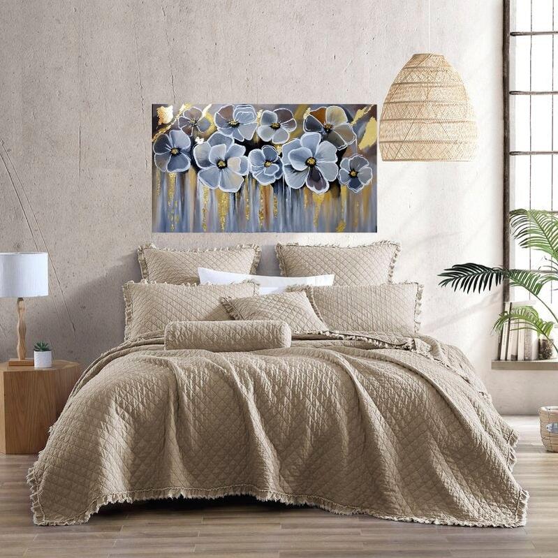 Floral Abstract Art | Gray Gold on Canvas Handmade Painting | Home Decor-Painting-BEESARI