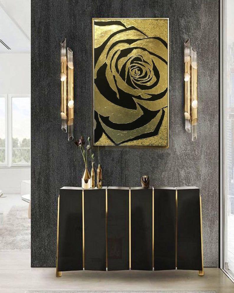 GOLD ROSE Painting | Abstract Art | Handmade Painting | Home Decor-Painting-BEESARI