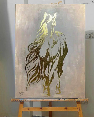 Gold Horse Painting || Gold Foil Handmade Painting | Home Decor-Painting-BEESARI