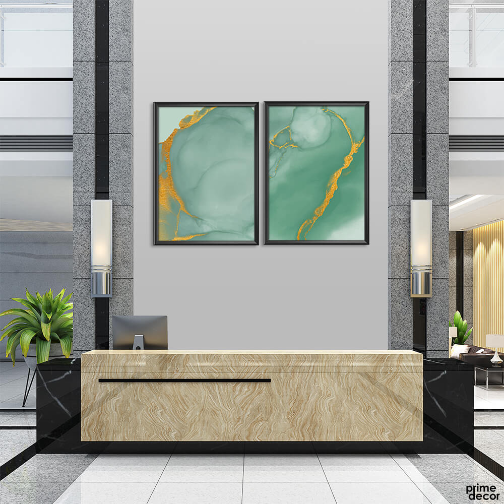 Green & Gold Abstract Tiles (2 Panel) Abstract Wall Art