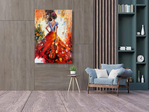 Hand Painted Figurative Vertical Canvas Wall Art Musical Girl Modern 3D Wall Paintings Contemporary Art for Home Decorations Wall Decor Ready to Hang-Painting-BEESARI