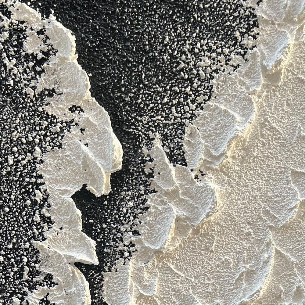 Handcrafted Thick Texture Black and White Abstract Canvas Art Ocean Wave Beach Landscape Oil Painting Home Wall Art Deco Oil Painting-Painting-BEESARI