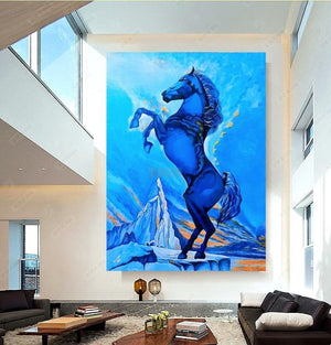 Ice Blue Horse Painting Large Wall Art Decor Canvas Painting Abstract Dining Room Wall Decor Modern Decor Painting Wall Decorations Office Decor-Painting-BEESARI