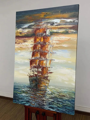 Modern Abstract Hand painted Sailboat Oil Paintings Acrylic Painted Canvas Wall Art Decor for Living room Bedroom Dining room Artwork for Home Walls-Painting-BEESARI