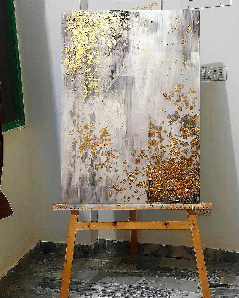 Modern Gold Leaf Abstract Art | Handmade Painting| Home Decor | Wall Decor-Painting-BEESARI