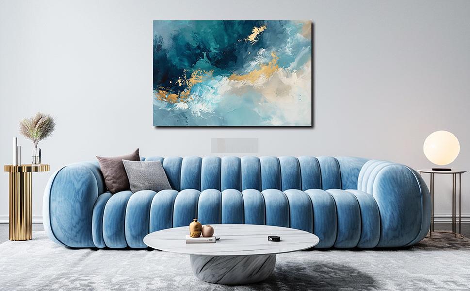 Ocean Wall Art Decor for Living Room | Blue Abstract Seascape Handmade Canvas Painting for Wall Modern Beach Art-Painting-BEESARI