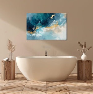 Ocean Wall Art Decor for Living Room | Blue Abstract Seascape Handmade Canvas Painting for Wall Modern Beach Art-Painting-BEESARI