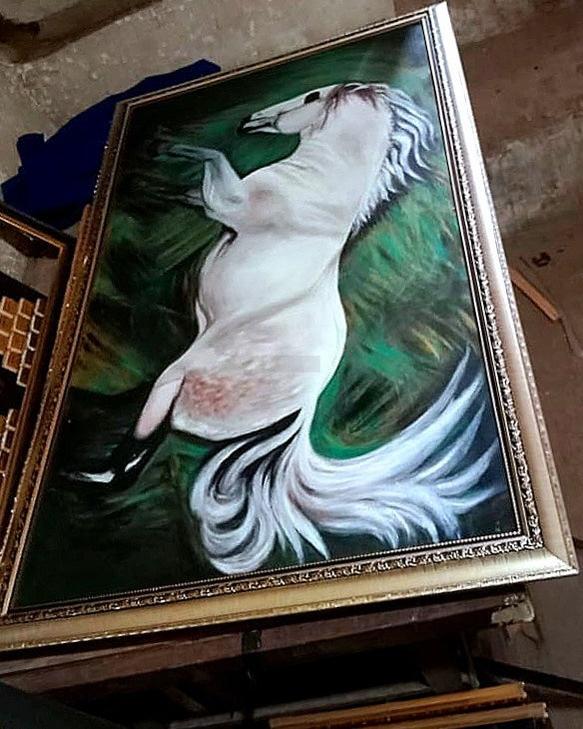 Running White Horse | Handmade Painting on Canvas | Home decor-Painting-BEESARI