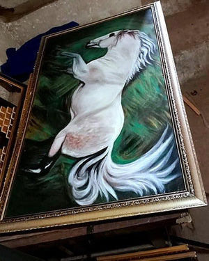 Running White Horse | Handmade Painting on Canvas | Home decor-Painting-BEESARI