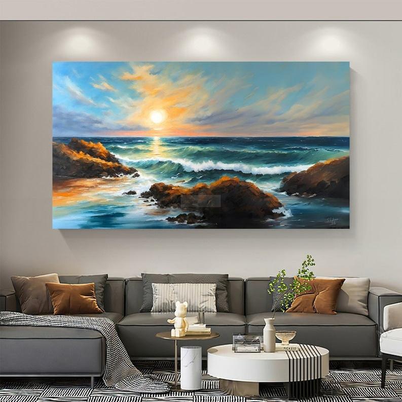 Seascape | Sunset | Handmade Painting | Home Decor | Wall Decor-Painting-BEESARI