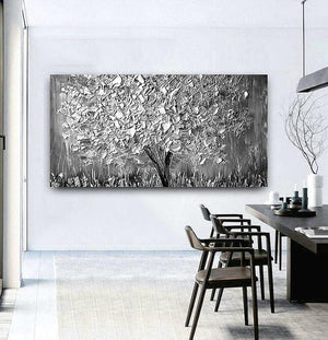 Silver Tree Painting | Textured Art | Handmade Painting | Home Decor-Painting-BEESARI