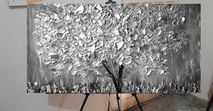 Silver Tree Painting | Textured Art | Handmade Painting | Home Decor-Painting-BEESARI