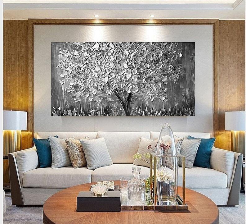 Silver Tree Painting | Textured Art | Handmade Painting | Home Decor-Painting-BEESARI