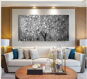 Silver Tree Painting | Textured Art | Handmade Painting | Home Decor-Painting-BEESARI