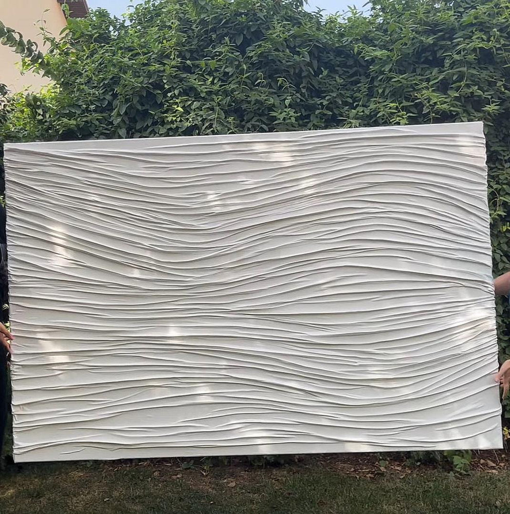 WHITE LINES | Modern 3D Textured Abstract Art on Canvas | Handmade Painting | 3d Wall Art Home Decor-Painting-BEESARI
