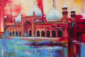 Badshahi Mosque Painting Modern Abstract Style Original Hand-painted | Textured Handmade Painting on Canvas